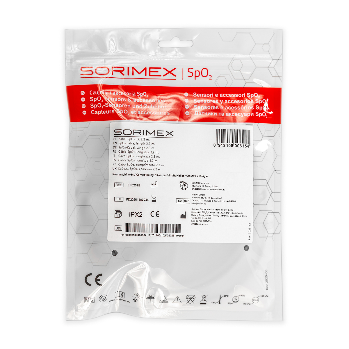 Kabel SpO2, Nellcor OxiMax > Dräger, dł. 2.2 m, 1 szt.