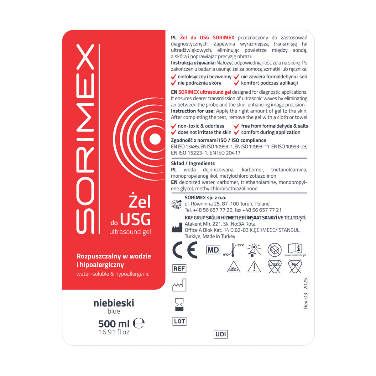 Żel do USG SORIMEX, 500 ml, niebieski, 1 szt.