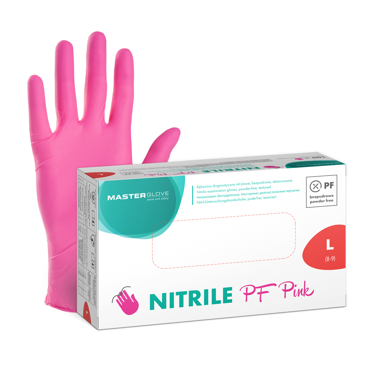 Rękawiczki nitrylowe różowe Master Glove Nitrile PF Pink L, IT, 1 opk. - 100 szt.