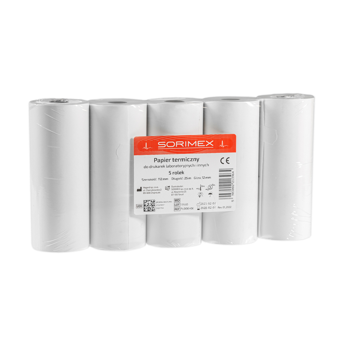 Papier do drukarki laboratoryjnej, termiczny, bez nadruku, 112 mm x 25 m, 1 opk. - 5 szt.