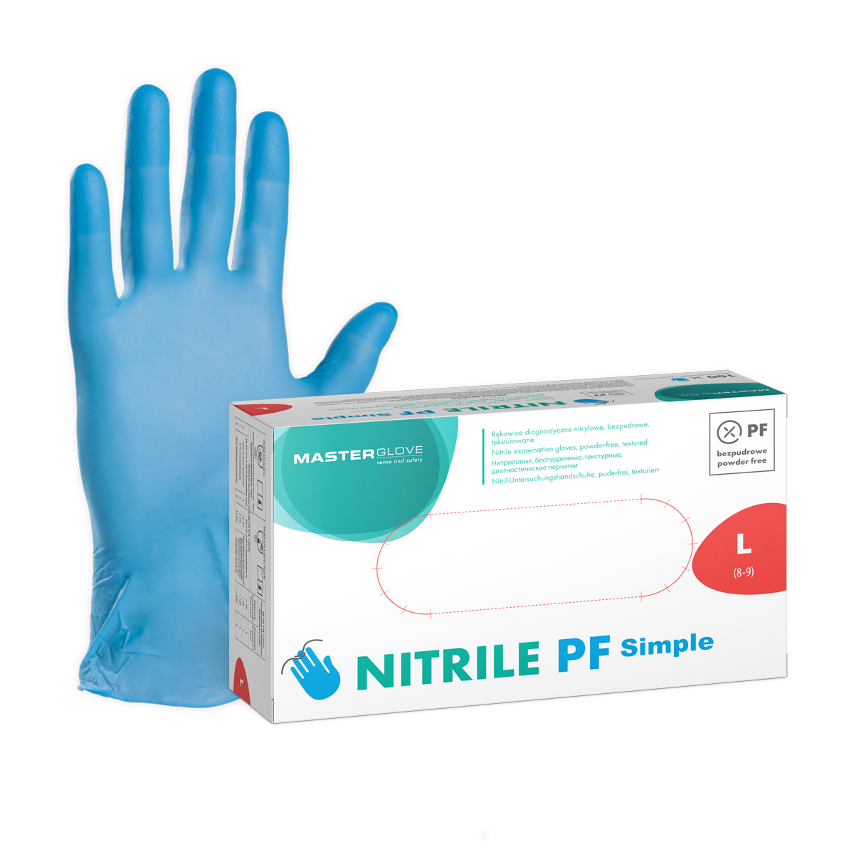 Rękawice nitrylowe Master Glove Nitrile PF Simple niebieskie w rozmiarze L