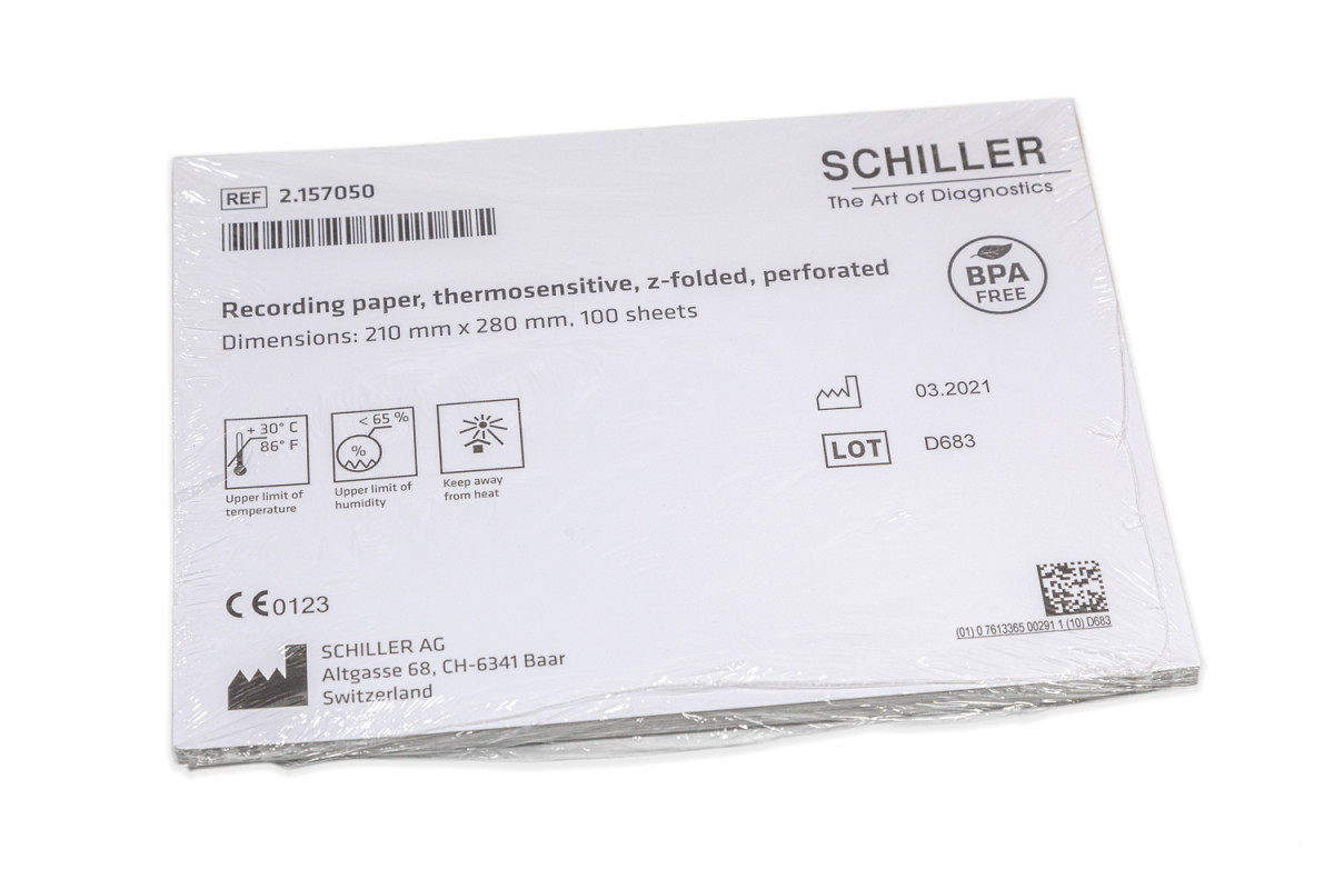 Papier EKG do Schiller AT-102 / AT-102 Plus / CS-200, 210 x 280 mm, 100 kartek, oryginalny, 1 szt.