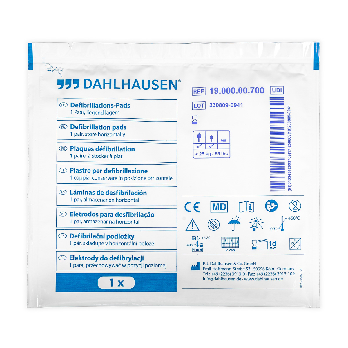 Podkład defibrylacyjny 13,6 x15,1 cm, powierzchnia żelu 191 cm2. Powierzchnia aktywna 96 cm2, 1 opk.- 2 szt.