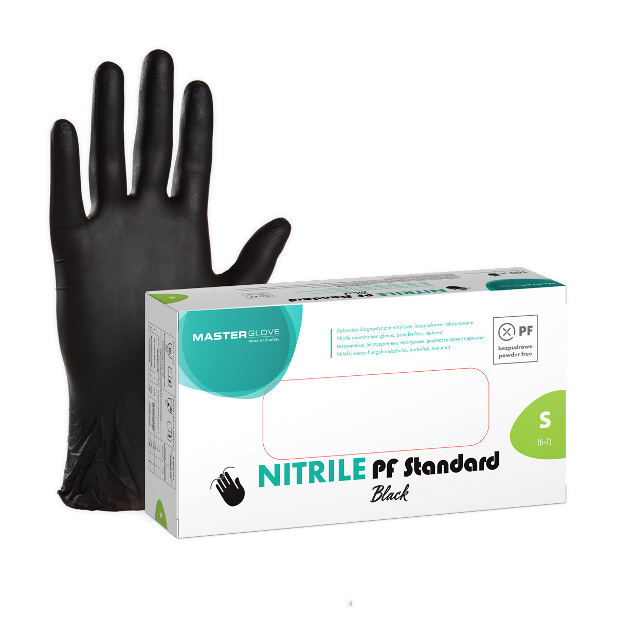 Rękawiczki nitrylowe czarne Master Glove Nitrile PF Standard Black S, IT, 1 opk. - 100 szt.