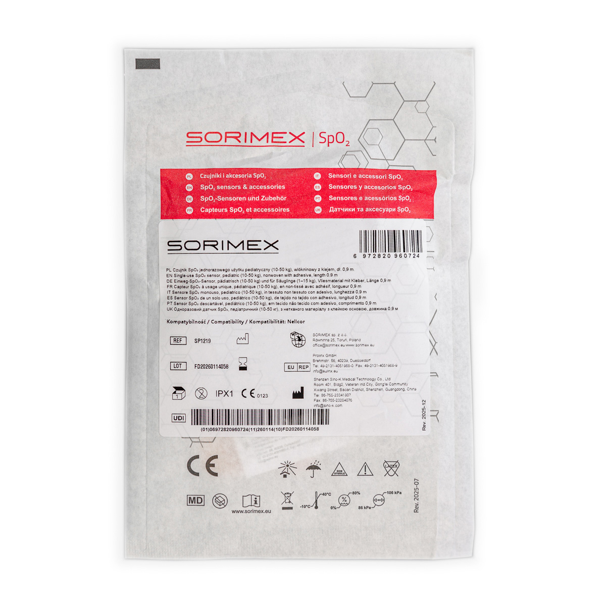 Czujnik SpO2, jednorazowego użytku, włókninowy z klejem, pediatryczny (10-50 kg), dł. 0,9 m, Nellcor