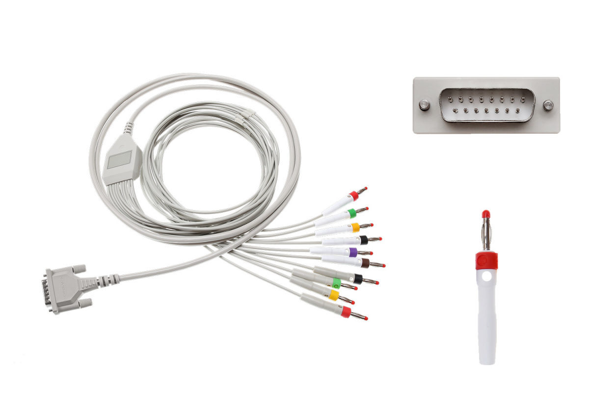 Kabel EKG do diagnostyki nierozłączny, 10-odprowadzeniowy, wtyk bananowy 4mm, wtyk D-Sub 15-pin, dł. 70/110/200 cm, do Farum, op. 1 szt.