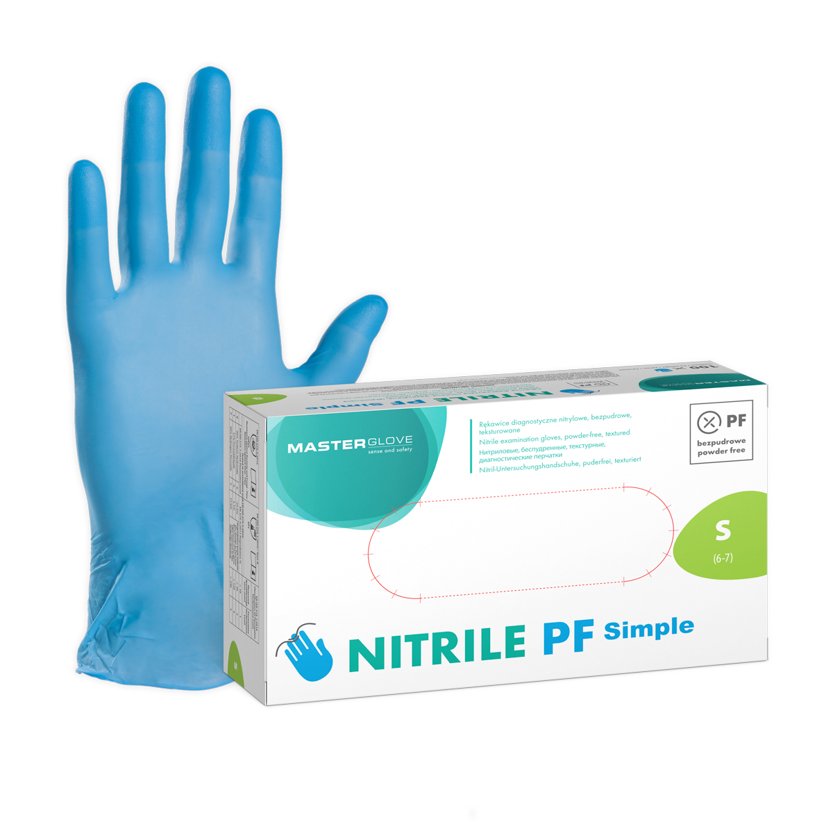Rękawice nitrylowe Master Glove Nitrile PF Simple niebieskie w rozmiarze S