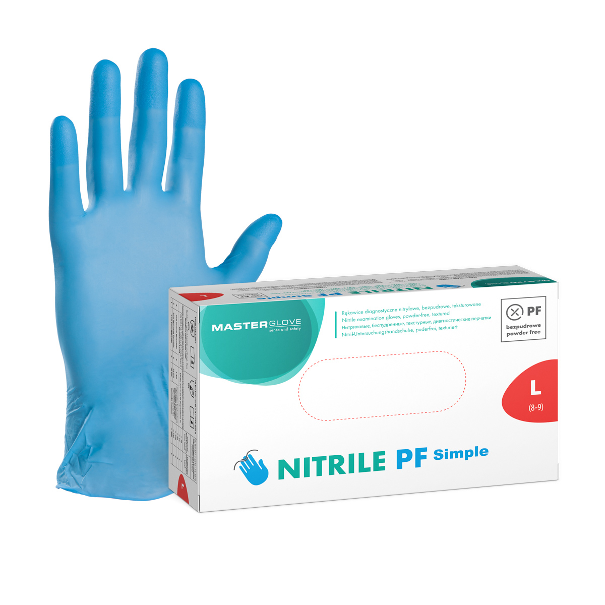 Rękawiczki nitrylowe niebieskie Master Glove Nitrile PF Simple L, IT, 1 opk. - 100 szt.