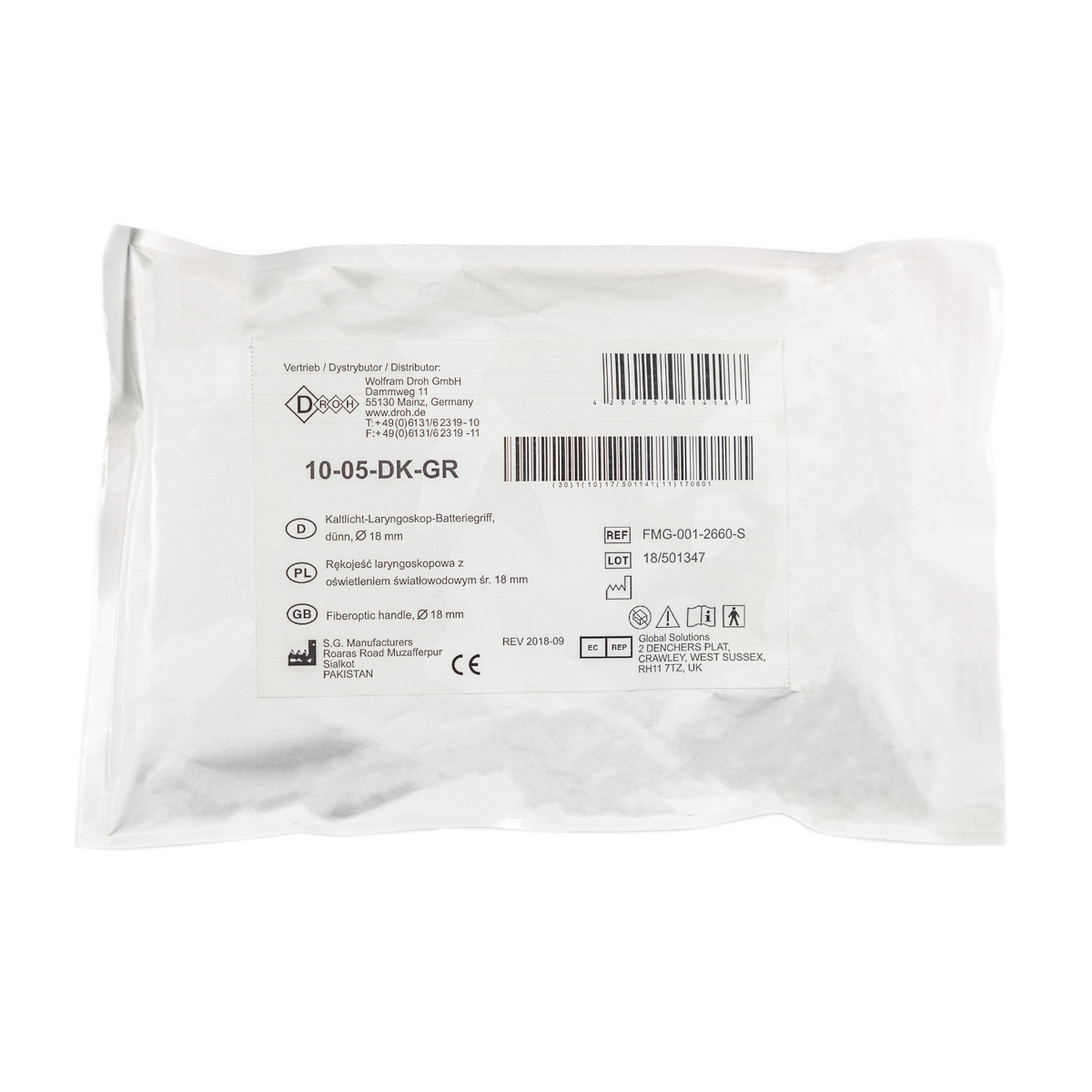 Rękojeść do laryngoskopu światłowodowa z lampą halogenową, śr. 18 mm, 1 szt.