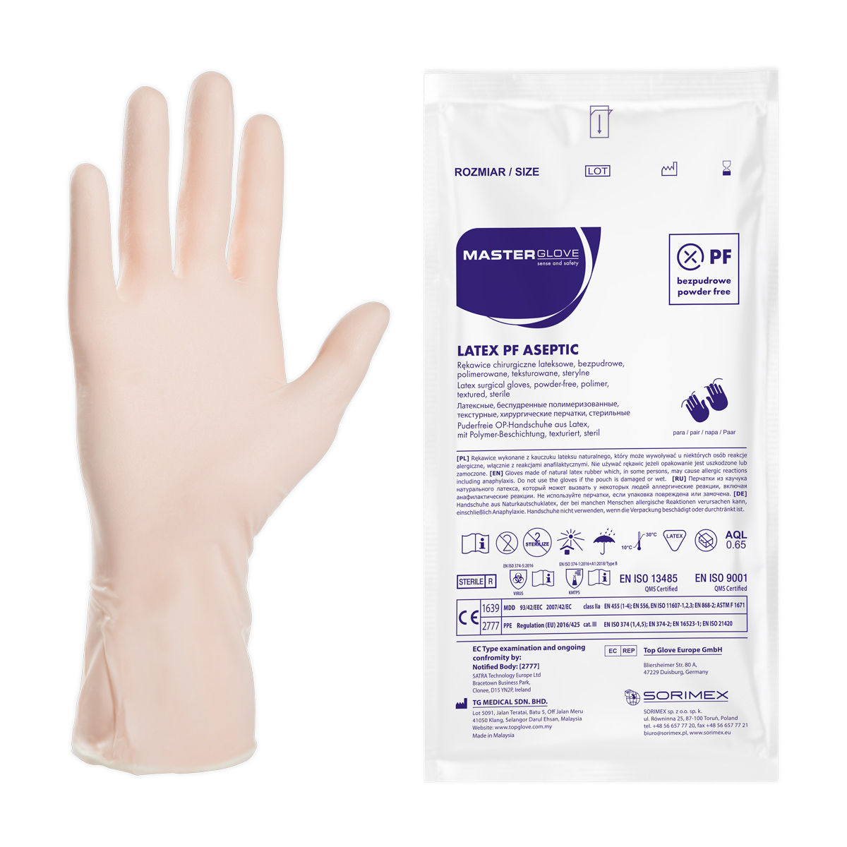 Rękawiczki chirurgiczne bezpudrowe Master Glove Latex PF Aseptic 8.5, 1 opk. - 1 para