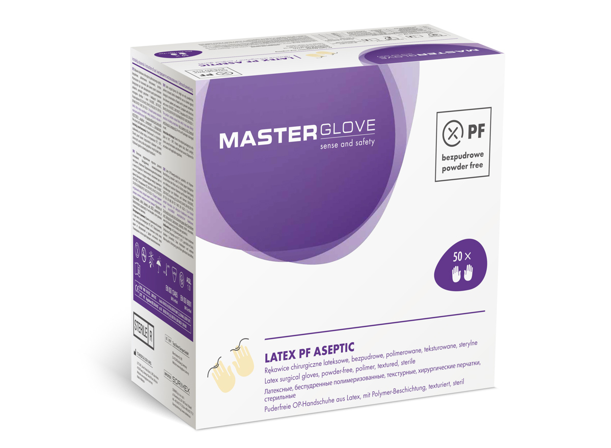 Rękawiczki chirurgiczne bezpudrowe Master Glove Latex PF Aseptic 8.5, 1 opk. - 1 para