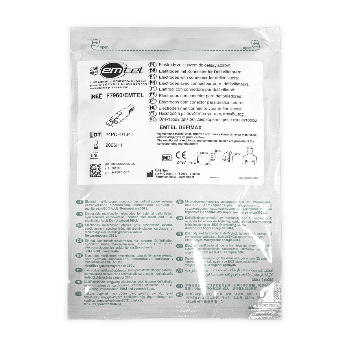 Elektrody do defibrylacji dla dorosłych, Emtel DefiMax biphasic / PLUS, 1 opk.