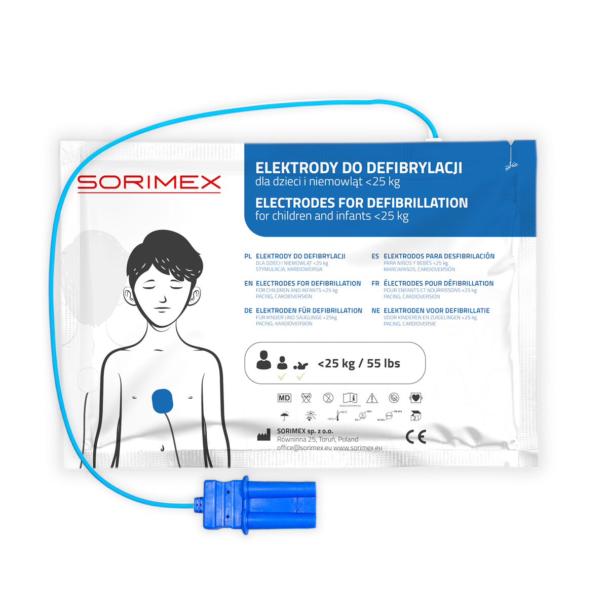 Elektrody do defibrylacji z kablem na zewnątrz dla dzieci, Schiller, SORIMEX, dł. 120 cm, 1 opk.