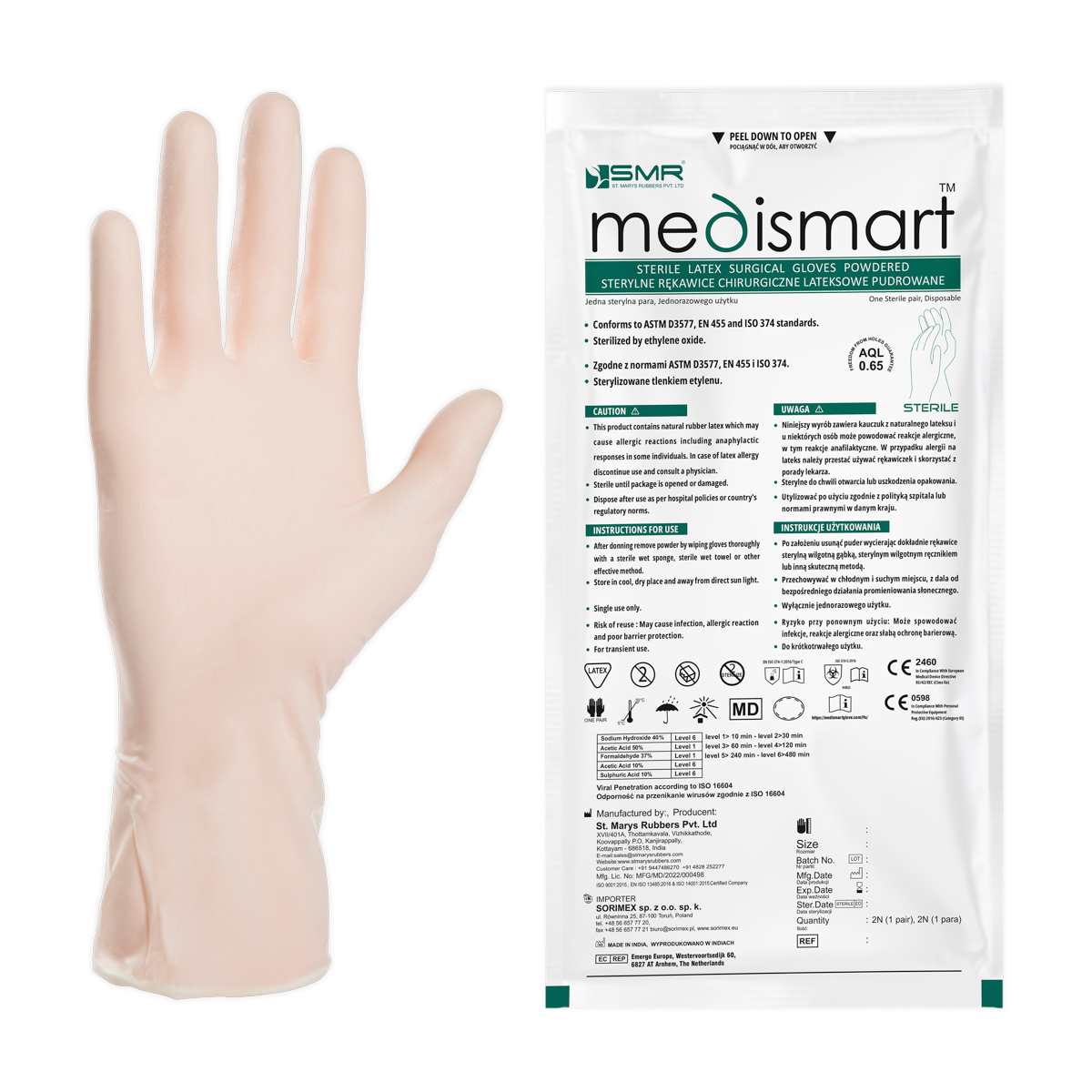 Rękawiczki chirurgiczne pudrowane Medismart 6.0, EO, 1 opk. - 1 para