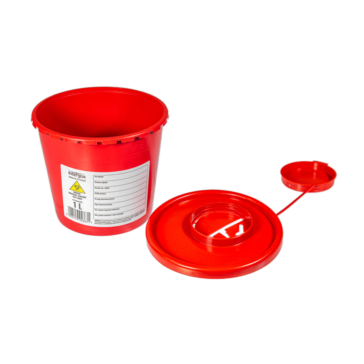 Pojemnik na odpady medyczne, 1 l, czerwony, 1 szt.