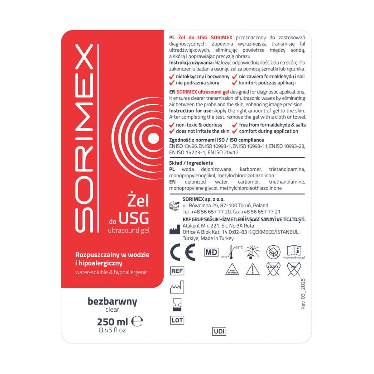 Żel do USG SORIMEX, 250 ml, bezbarwny, 1 szt.