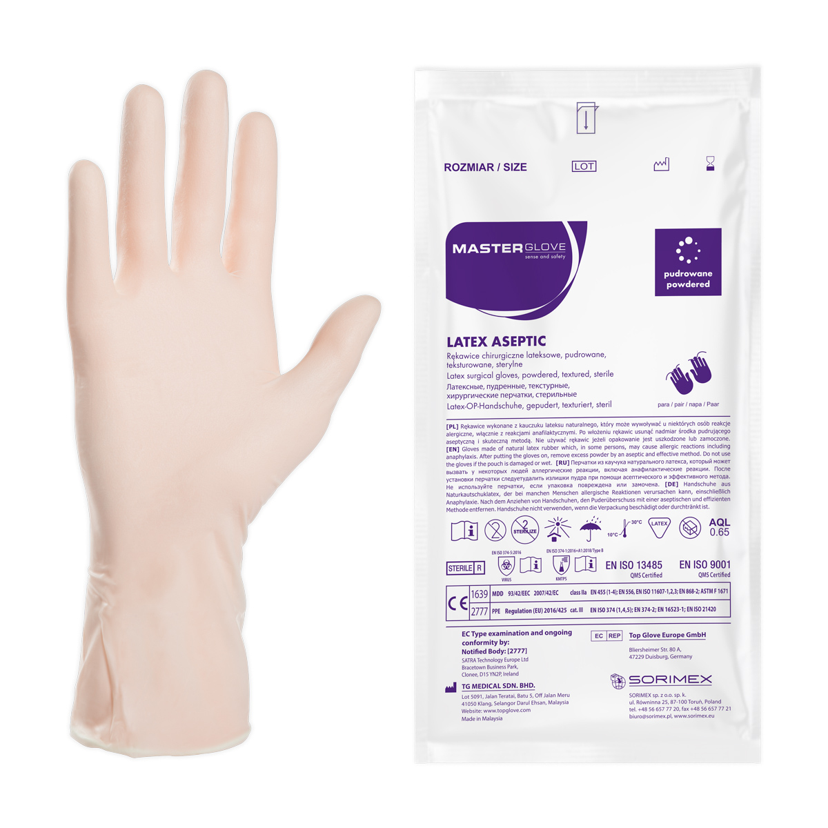 Rękawiczki chirurgiczne pudrowane Master Glove Latex Aseptic 7.0, 1 opk. - 1 para