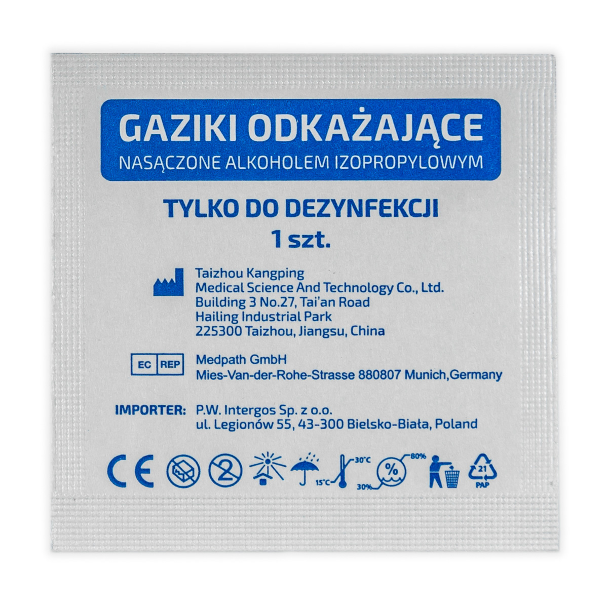 Gaziki do dezynfekcji nasączone 70% alkoholem izopropylowym, 65 x 30 mm, opk.100 szt