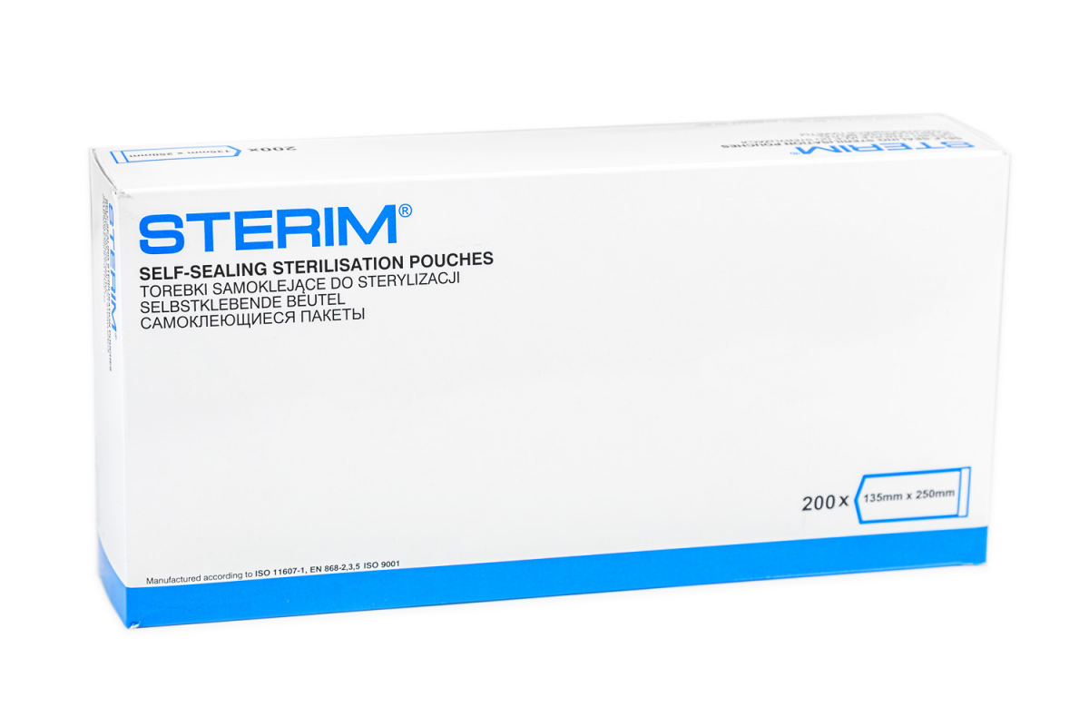 Torebki papierowo-foliowe samoklejące do sterylizacji STERIM, 130 x 250 mm, 1 opk. - 200 szt.