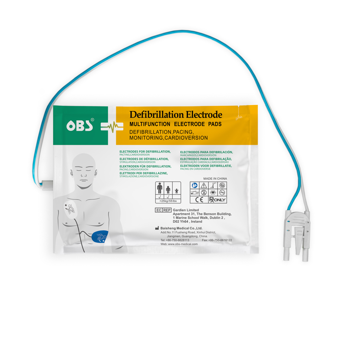 Elektrody do defibrylacji dla dorosłych z kablem na zewnątrz, Zoll Medical / M&B, OBS, dł. 120 cm, 1 opk.