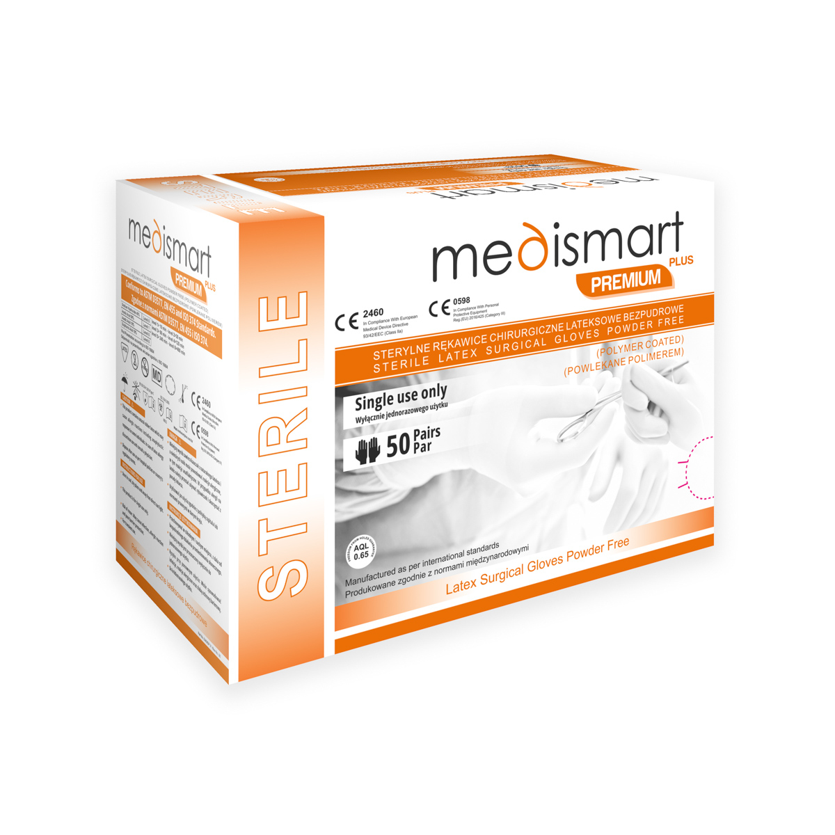 Rękawiczki chirurgiczne bezpudrowe Medismart Premium+ 7.0, EO, 1 opk. - 1 para