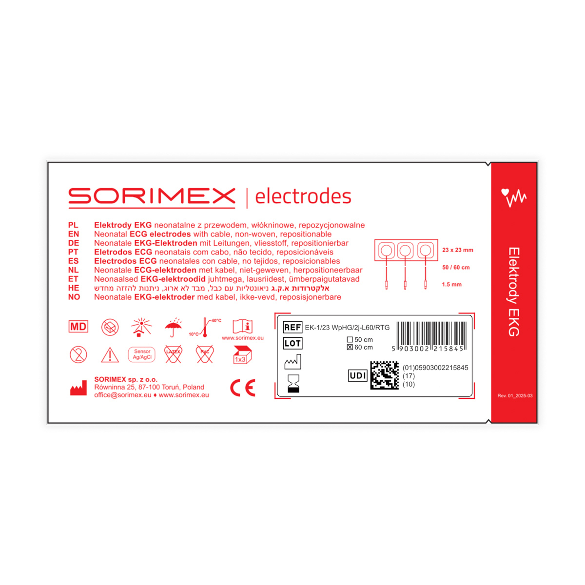 Elektrody EKG RTG z przewodem o dł. 60 cm, 23 x 23 mm, 1 opk. - 3 szt.