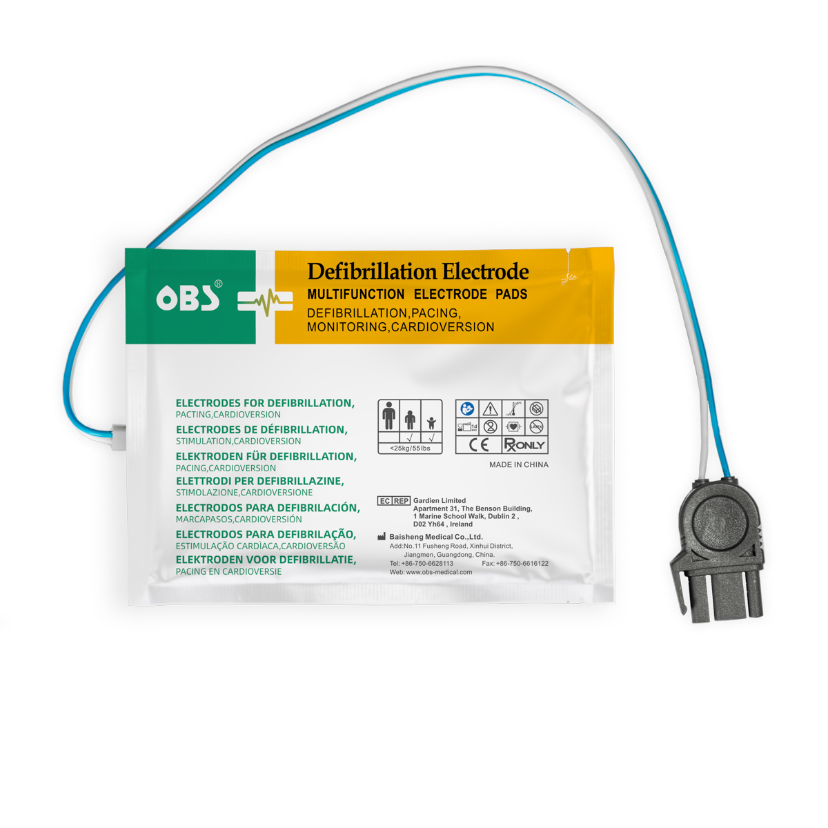 Elektrody do defibrylacji dla dzieci z kablem na zewnątrz, Physio-Control, OBS, dł. 210 cm, 1 opk.