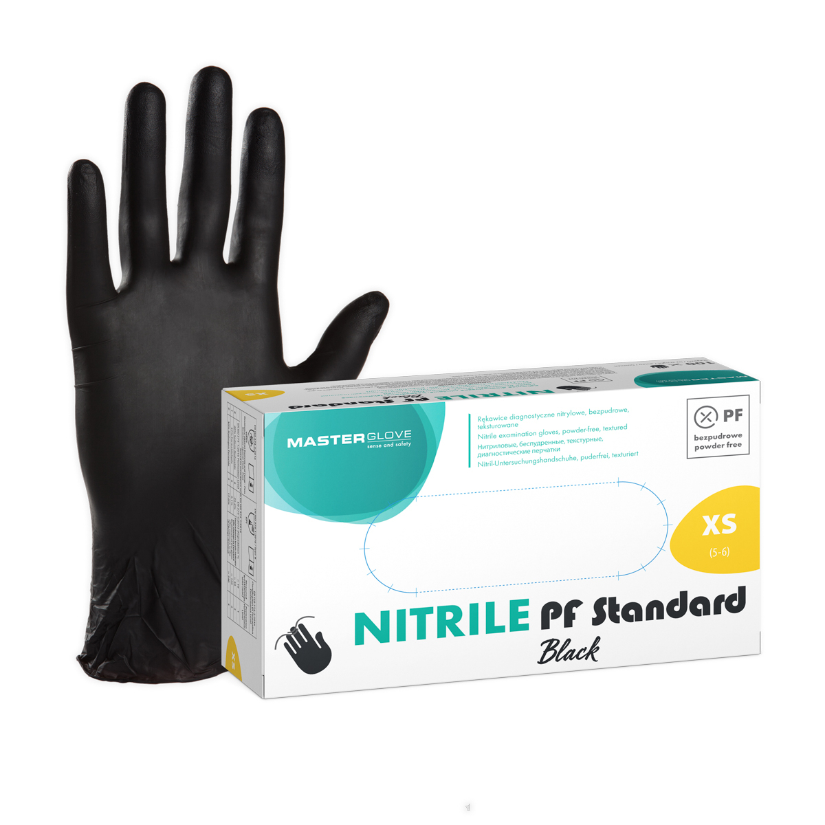 Rękawiczki nitrylowe czarne Master Glove Nitrile PF Standard Black XS, 1 opk. - 100 szt.