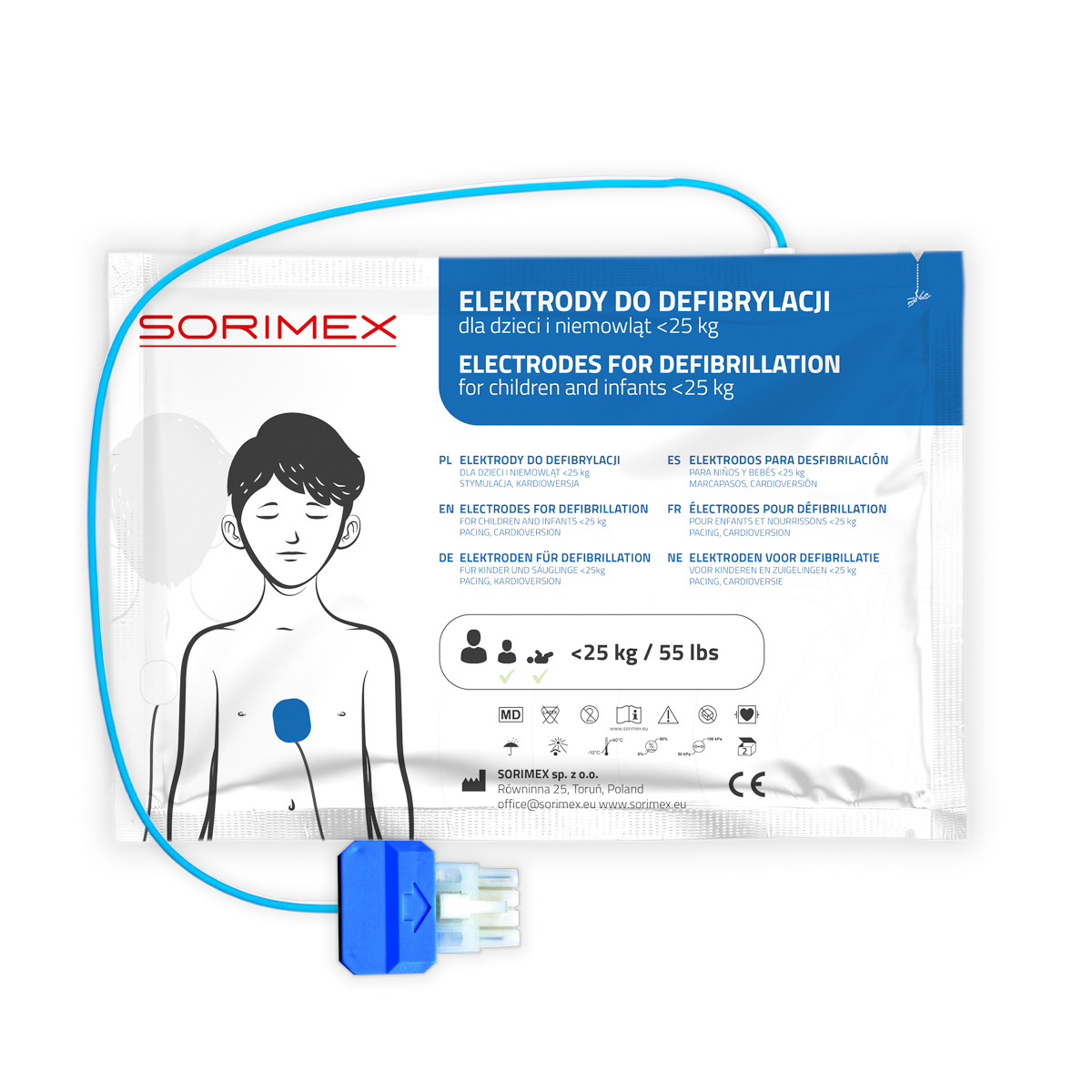 Elektrody do defibrylacji z kablem na zewnątrz dla dzieci, Nihon Kohden, SORIMEX, dł. 120 cm, 1 opk.