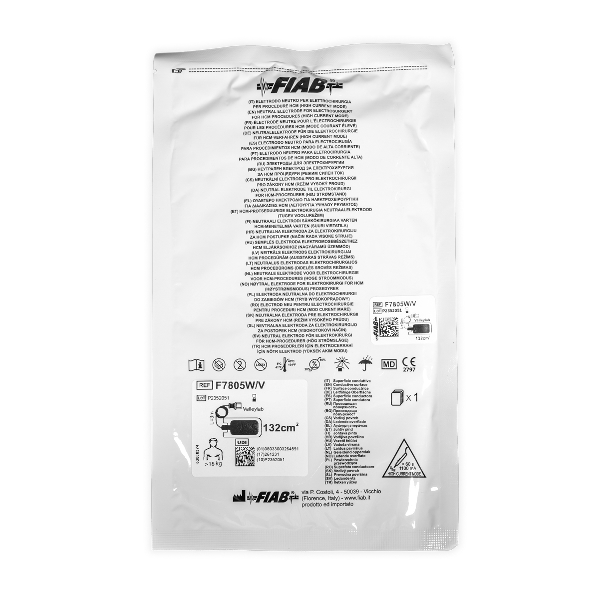 Elektroda neutralna, dla dorosłych, high current mode, z kablem 3 m, 1 szt.