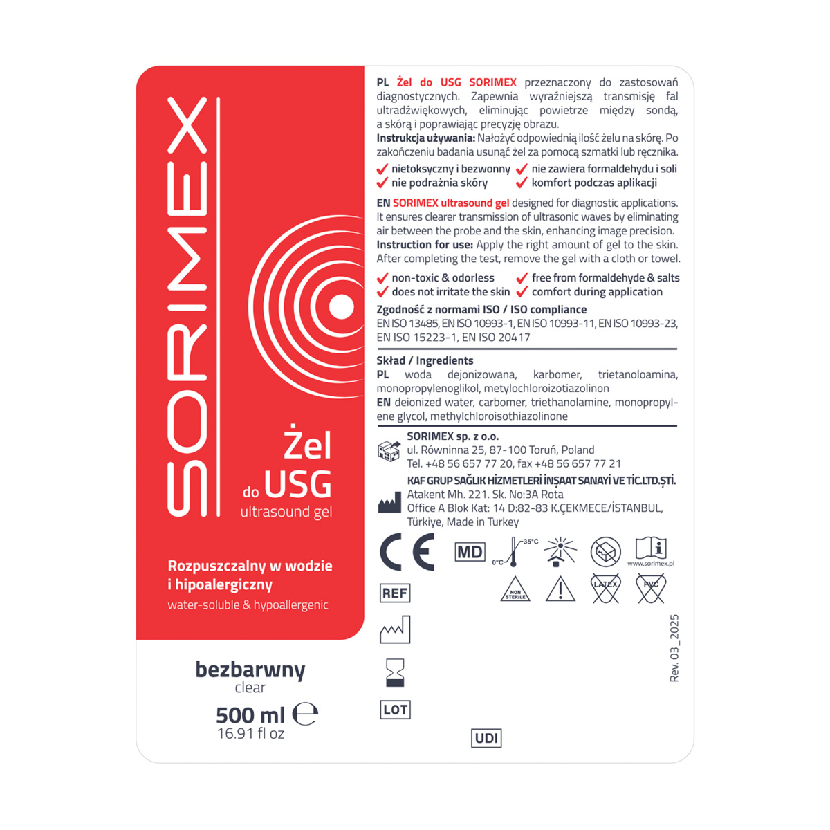 Żel do USG SORIMEX, 500 ml, bezbarwny, 1 szt.