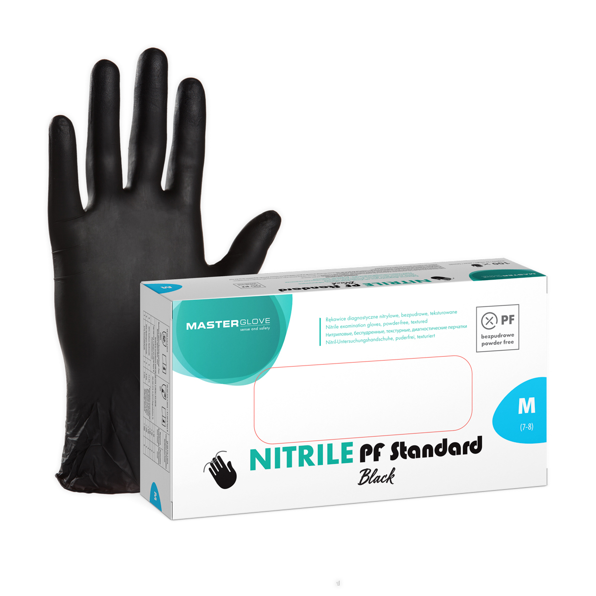 Rękawiczki nitrylowe czarne Master Glove Nitrile PF Standard Black M, IT, 1 opk. - 100 szt.