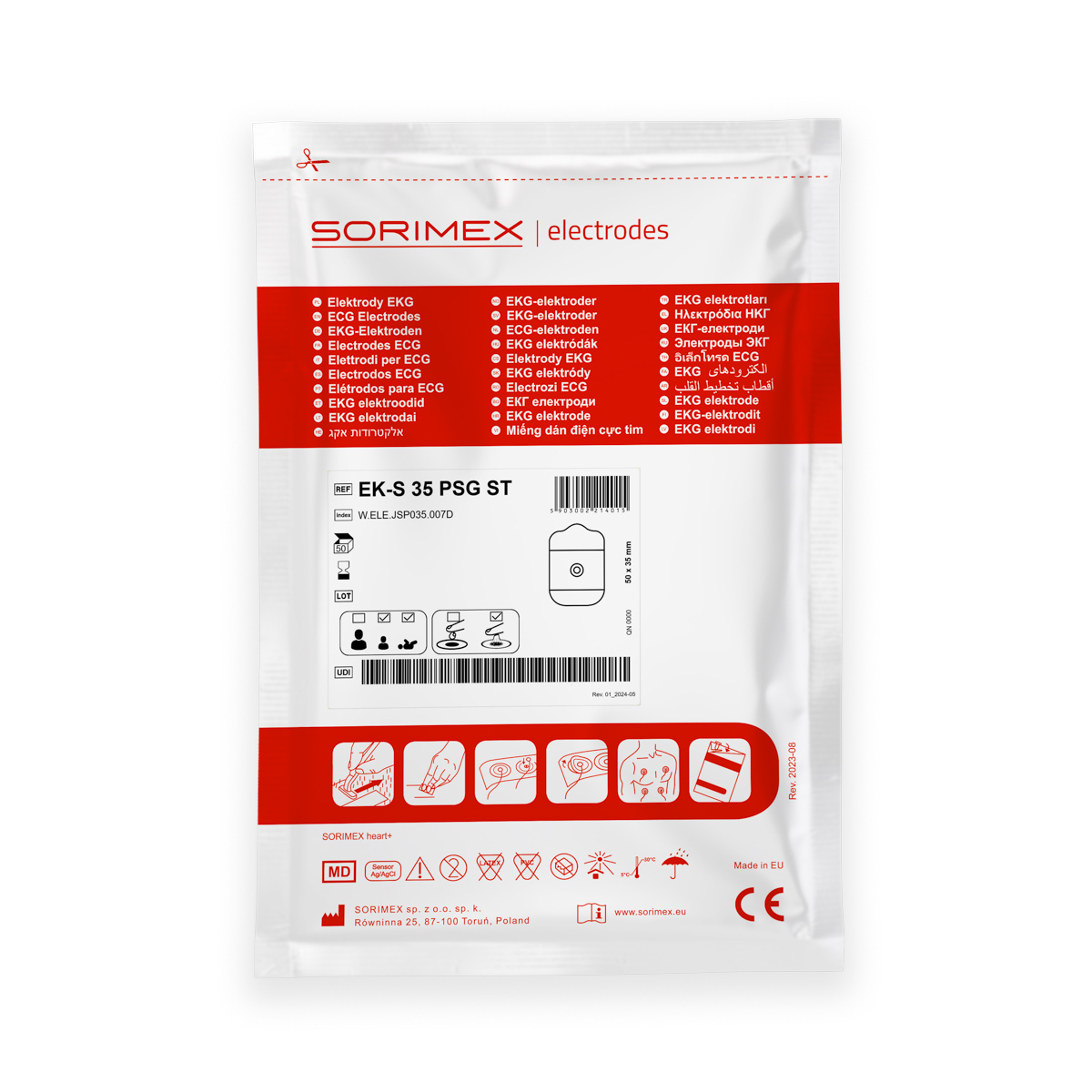 Elektrody EKG do prób wysiłkowych EK-S 35 PSG ST, pianka, żel stały, 50 x 35 mm, 1 opk. - 50 szt.