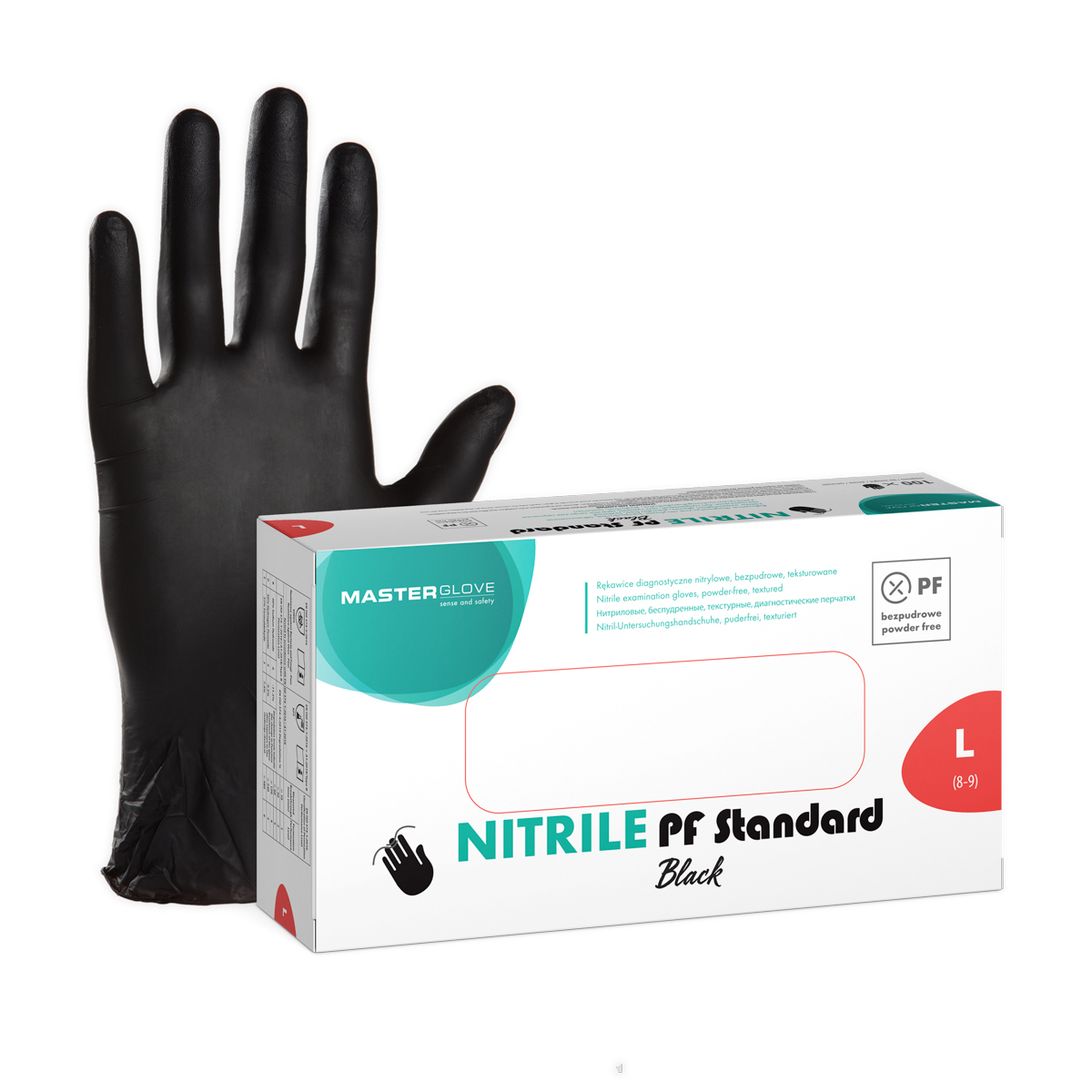 Rękawiczki nitrylowe czarne Master Glove Nitrile PF Standard Black L, IT, 1 opk. - 100 szt.