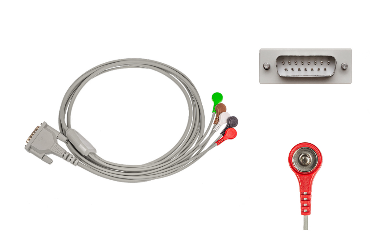 Kabel EKG do monitorowania nierozłączny, 5-odprowadzeniowy, zatrzask, wtyk D-Sub 15-pin, dł. 70/100 cm, op. 1 szt.