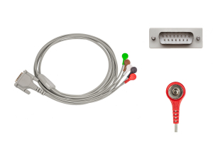 Kabel EKG do monitorowania nierozłączny, 5-odprowadzeniowy, zatrzask, wtyk D-Sub 15-pin, dł. 70/100 cm, op. 1 szt.