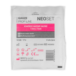Kompres gazowy, jałowy, 13 nitkowy, 8 warstwowy, przeznaczony do bezpośredniego opatrywania ran - jako warstwa mechaniczna i chłonna, 7,5x7,5 cm, 1 opk. - 25 opk. a 3 szt.