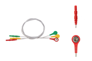 Przewód dołączeniowy EKG, 3-odprowadzeniowy, zatrzask, system DIN, dł. 60 cm, czerwony, zielony, żółty, op. 3 szt.