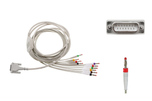 Kabel EKG do diagnostyki nierozłączny, 10-odprowadzeniowy, wtyk bananowy 4mm, wtyk D-Sub 15-pin, dł. 70/110/200 cm, do Aspel, op. 1 szt.